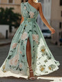 Sella - Ruched One Shoulder A-Line Maxi Chiffon Dress — view 2