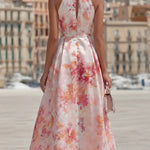 Violetta - Midi Dress with Halter in Watercolour Floral Pattern — view 2