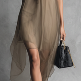 Beatrice - Lightweight Luxury Two-Tone Khaki and Brown Chiffon Sleeveless Dress — view 4