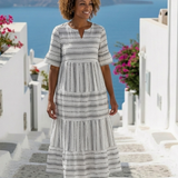 Parisa | Short Sleeve Striped Tiered Midi Dress — view 4