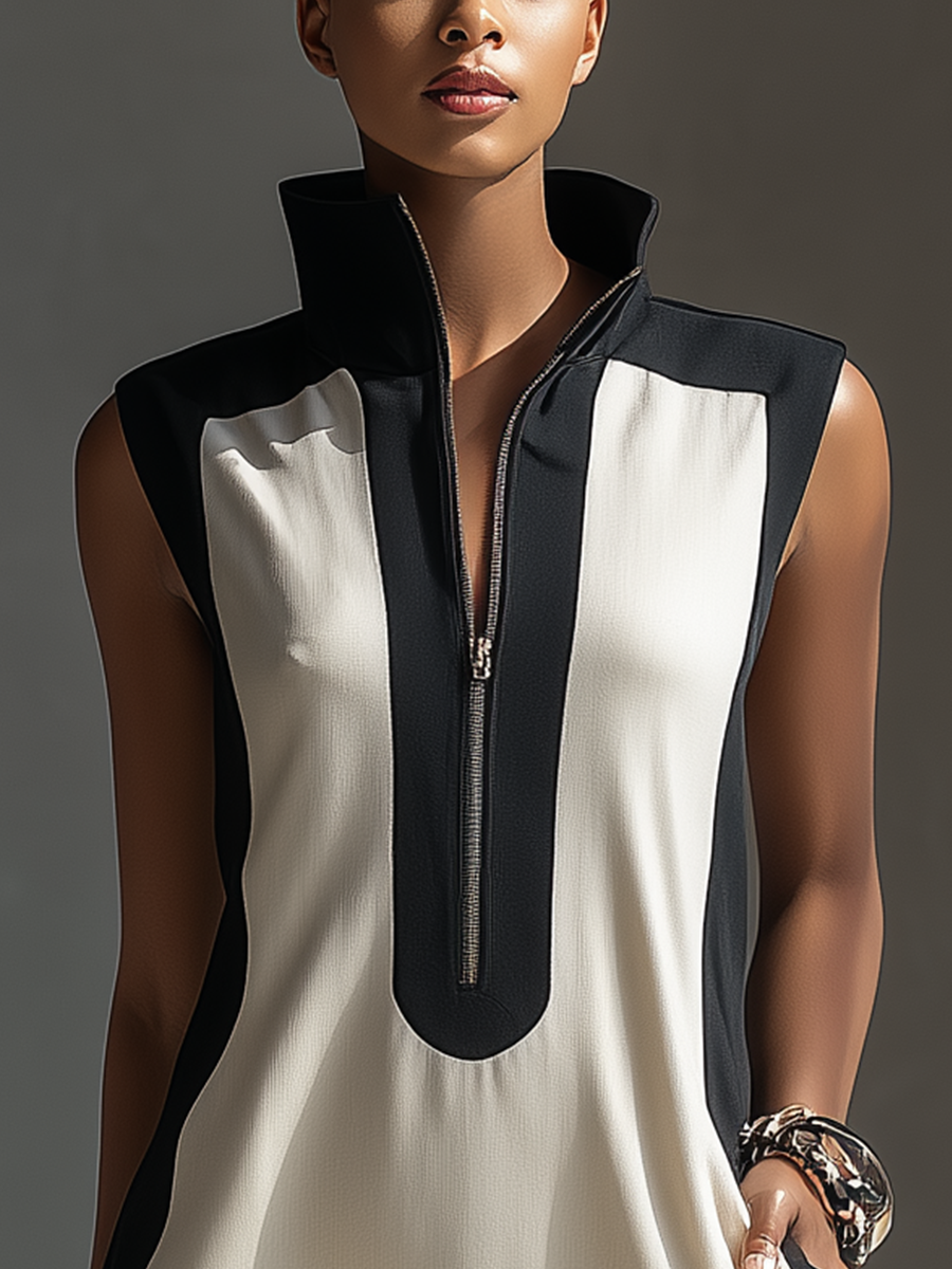 Emily - Black & White Bicolour Mini Dress — view 4