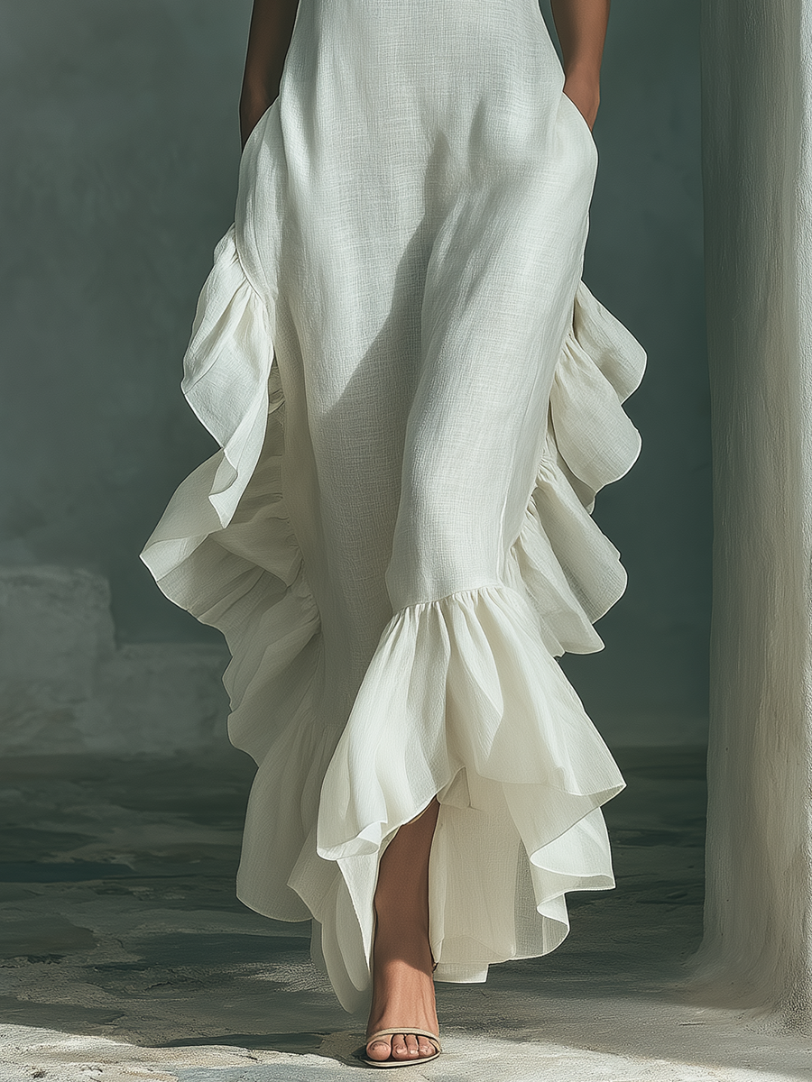 Sophie - Ivory Linen Sleeveless Maxi Dress — view 4
