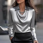 Ines - Luxurious Satin Blouse with Soft Neckline — view 3