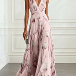 Nikau - Elegant Tulip Print V-neck Maxi Dress — view 2