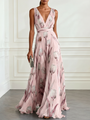 Nikau - Elegant Tulip Print V-neck Maxi Dress — view 2