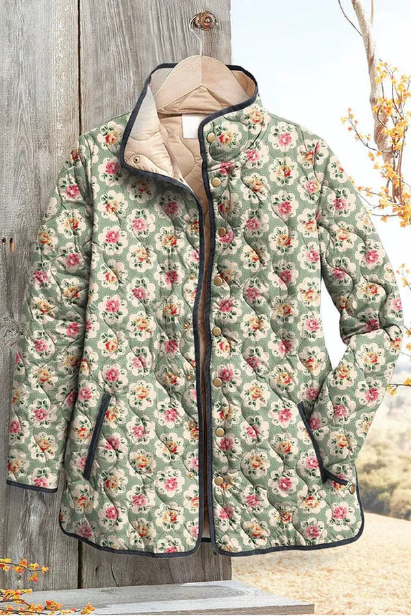 Tamsin™ | Quilted Jacket with Roses on Sage