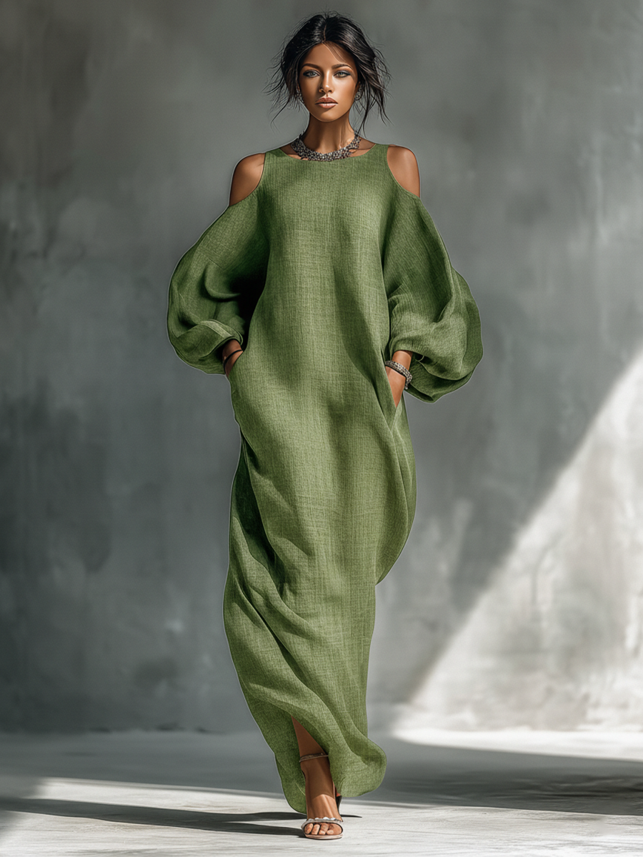 Georgina - Light Green Off-Shoulder Maxi Dress — view 3