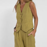 Aira - Vest with Buttons & Wide-Leg Pants Set