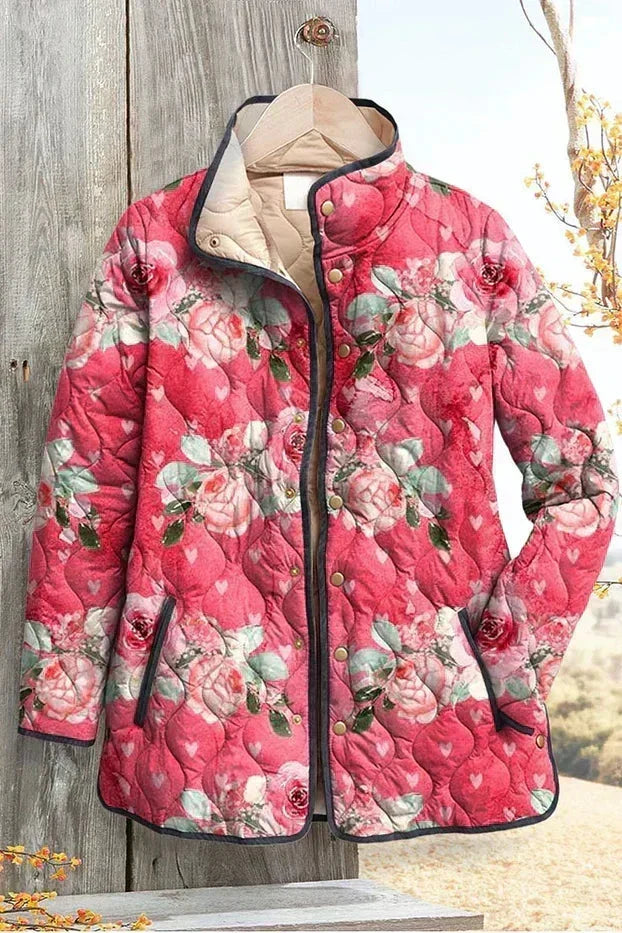 Shiloh™ | Quilted Jacket with Roses in Berry