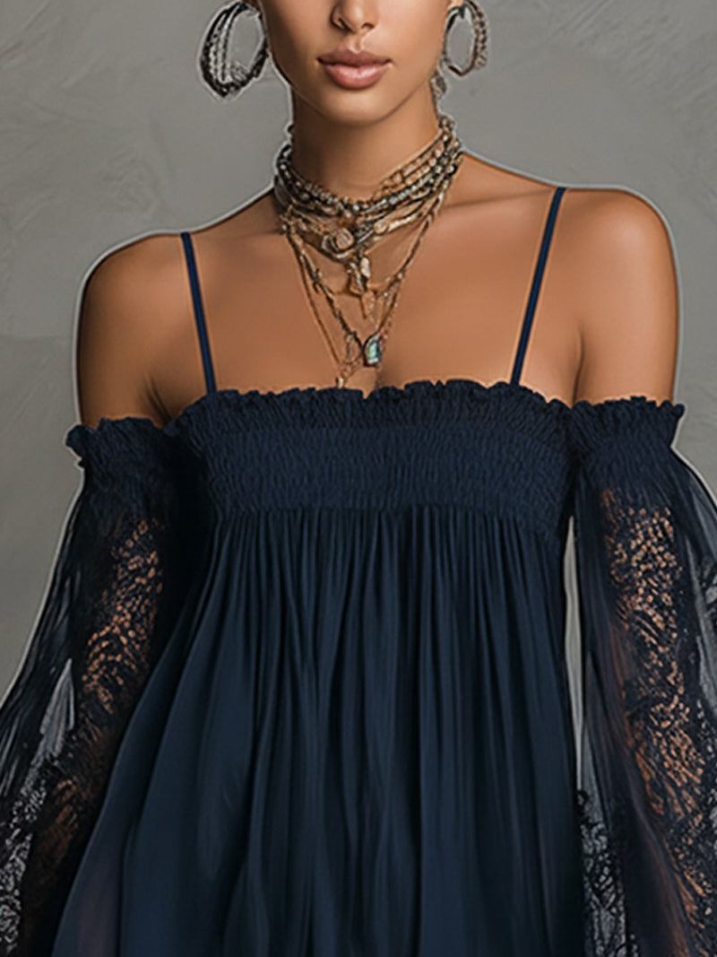Noemi | Navy Blue Chiffon Mini Dress — view 7