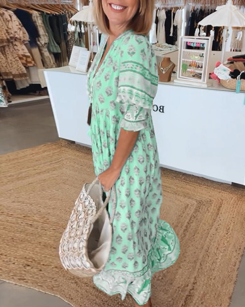 MANA | Midi Dress with Floral Print and V-Neck — view 9