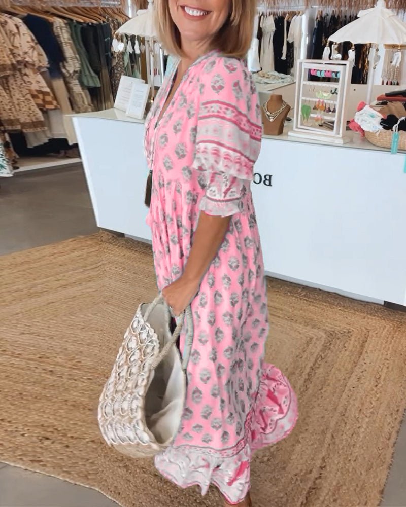 MANA | Midi Dress with Floral Print and V-Neck — view 11