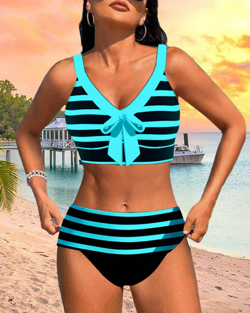 Laluna® | Striped High-Waisted Bikini — view 12
