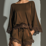 Alice - Chocolate Satin Boat Neck Top & Shorts Set — view 4