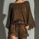 Alice - Chocolate Satin Boat Neck Top & Shorts Set — view 4