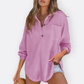 Ines - Lightweight Tunic Blouse with V-Neck and Buttons — view 8