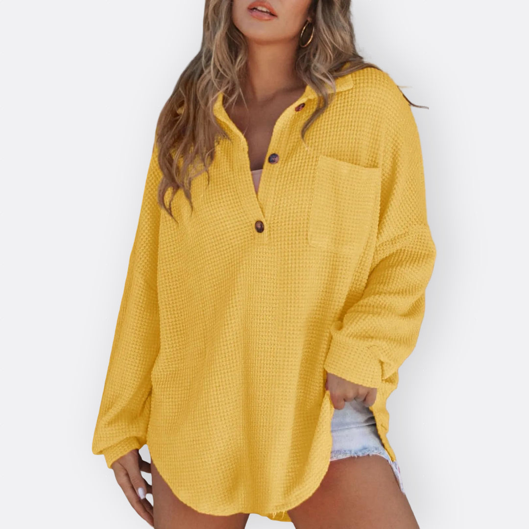 Ines - Lightweight Tunic Blouse with V-Neck and Buttons — view 11