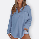 Ines - Lightweight Tunic Blouse with V-Neck and Buttons — view 6