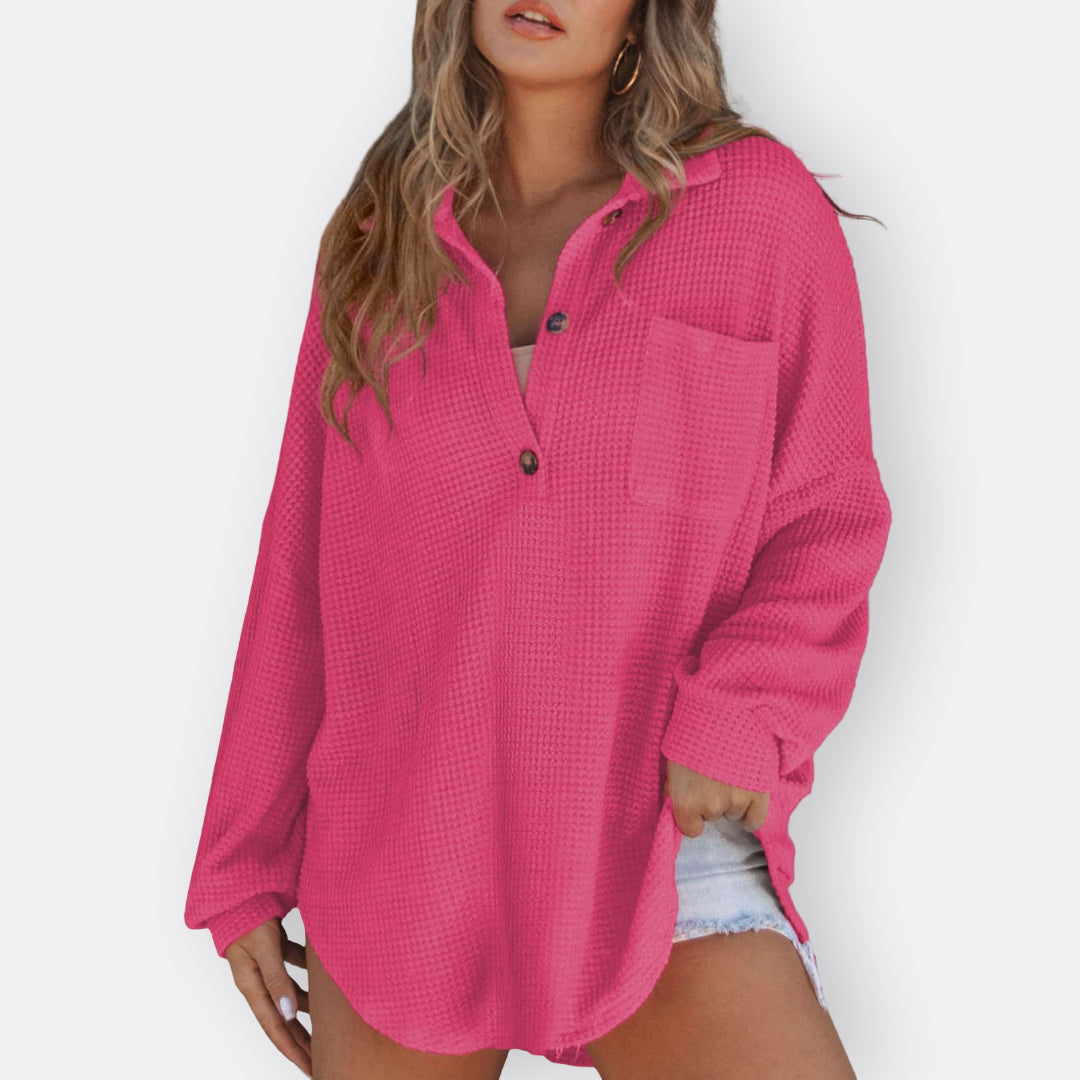Ines - Lightweight Tunic Blouse with V-Neck and Buttons — view 7