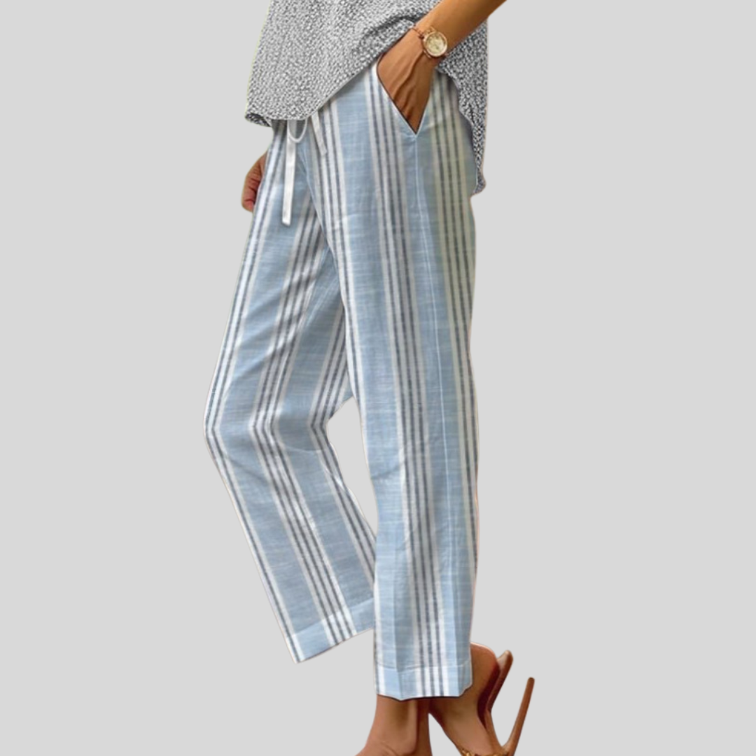 Blue Striped Casual Pants