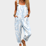 Blue Leaf Print Dungarees