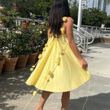 Relaxed Mini Dress with Straps and Floral Print — view 4