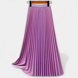 Long Pleated Satin Skirt