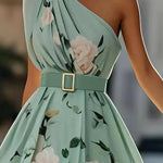 Sella - Ruched One Shoulder A-Line Maxi Chiffon Dress — view 10