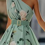 Sella - Ruched One Shoulder A-Line Maxi Chiffon Dress — view 10