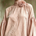 Pink Mini Dress with High Collar and Lantern Sleeves — view 2