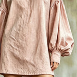 Pink Mini Dress with High Collar and Lantern Sleeves — view 3