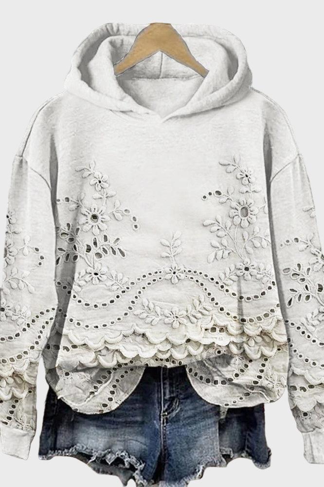 Hooded Sweatshirt in Lace — view 3