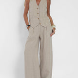 Aira - Vest with Buttons & Wide-Leg Pants Set