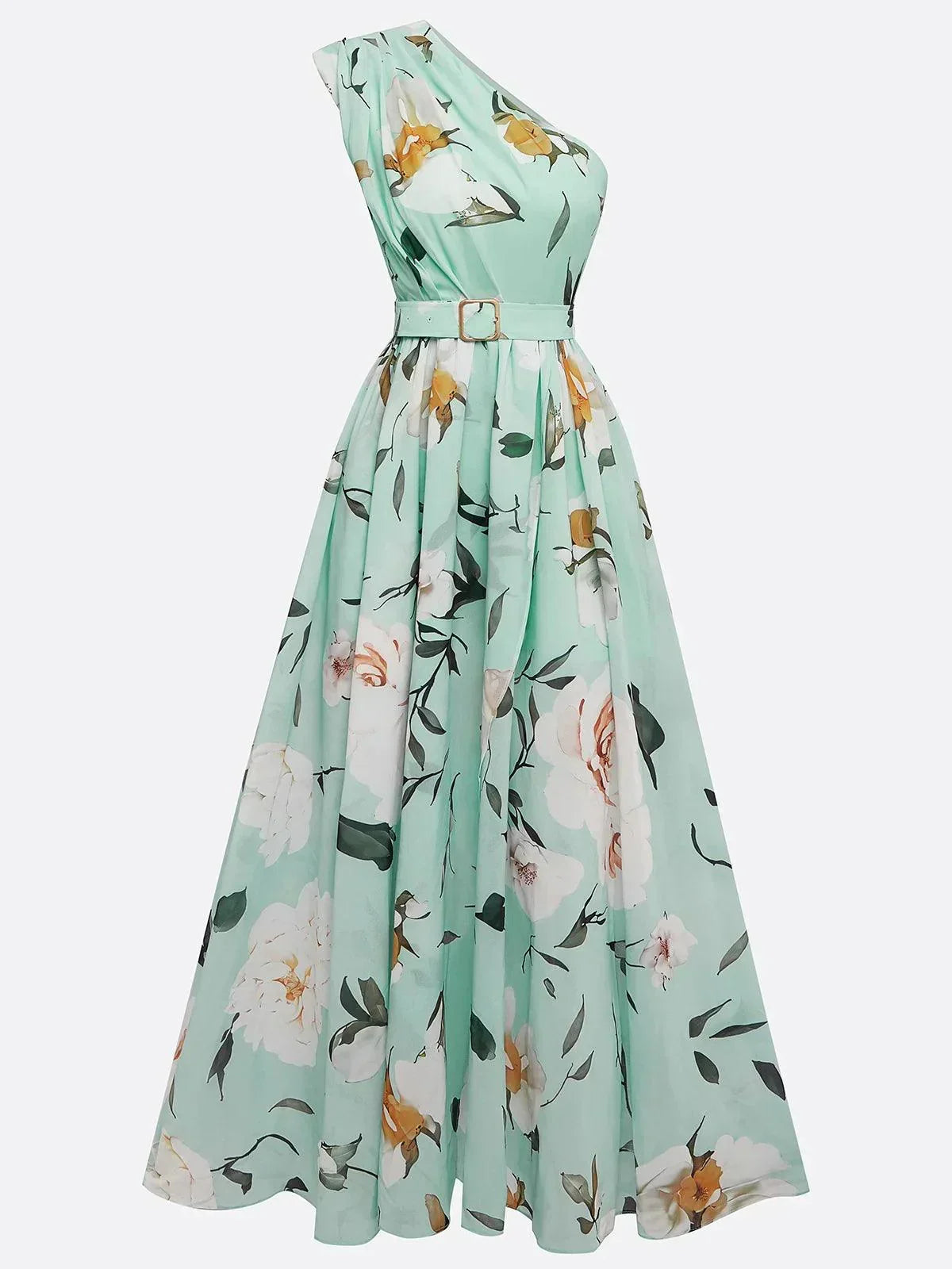 Sella - Ruched One Shoulder A-Line Maxi Chiffon Dress — view 8