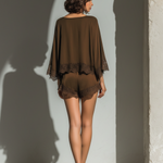 Alice - Chocolate Satin Boat Neck Top & Shorts Set — view 6