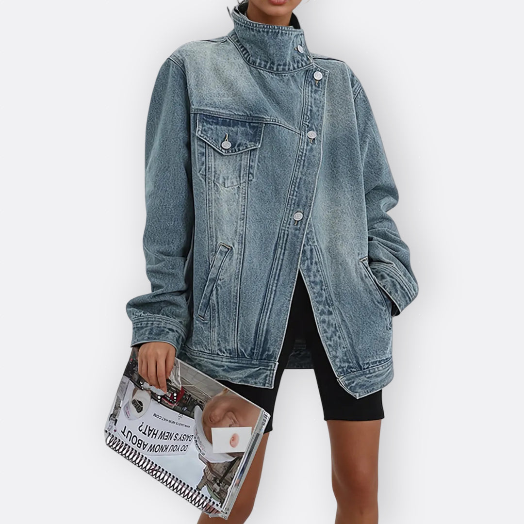 Huia - Asymmetric High-Neck Vintage Coat — view 3