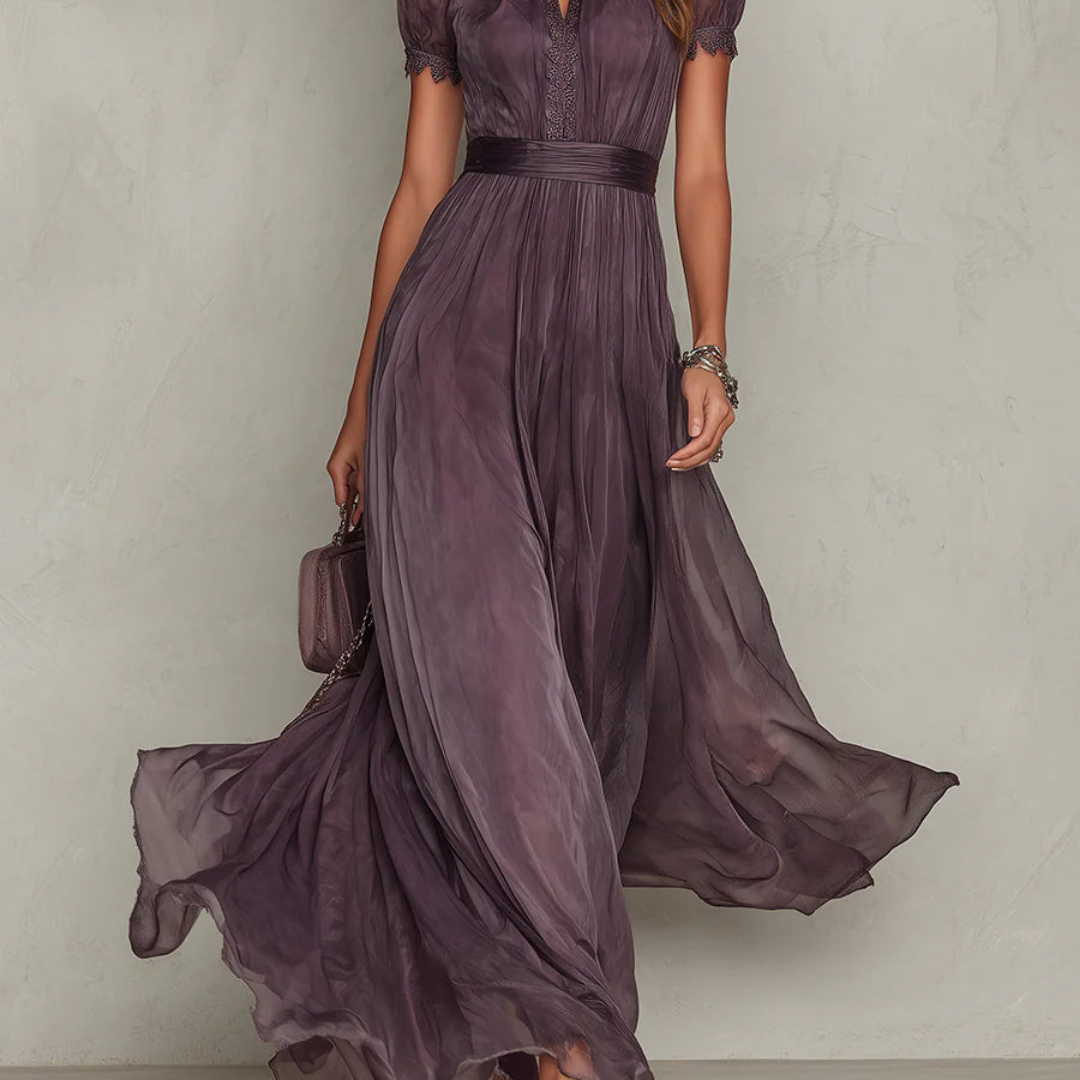 Celeste | Elegant Lace Trim Chiffon Maxi Dress — view 4