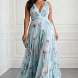 Nikau - Elegant Tulip Print V-neck Maxi Dress