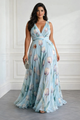 Nikau - Elegant Tulip Print V-neck Maxi Dress