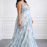 Nikau - Elegant Tulip Print V-neck Maxi Dress — view 4