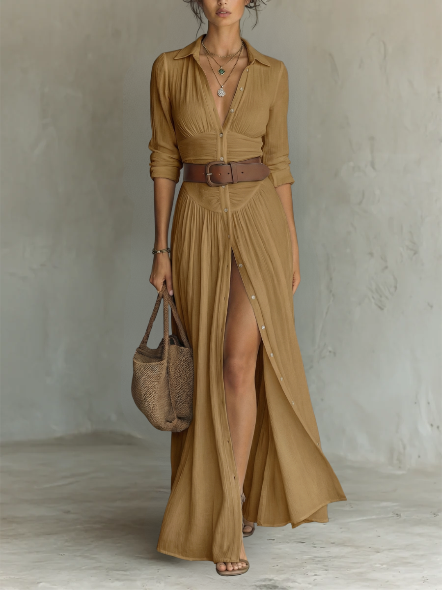 Kiara - Long Sleeve Lapel Collar Maxi Dress — view 10