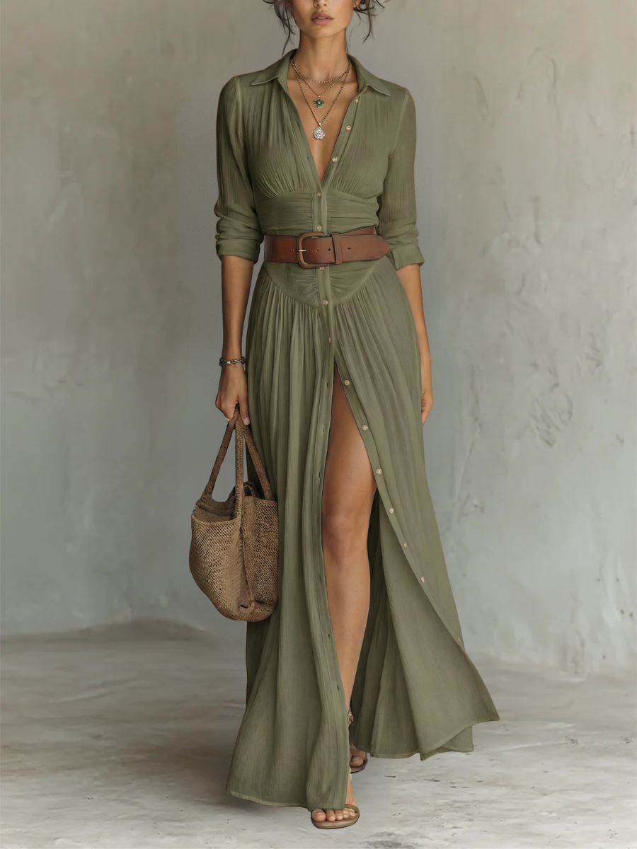 Kiara - Long Sleeve Lapel Collar Maxi Dress — view 9