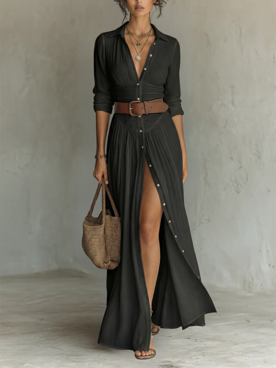 Kiara - Long Sleeve Lapel Collar Maxi Dress — view 8