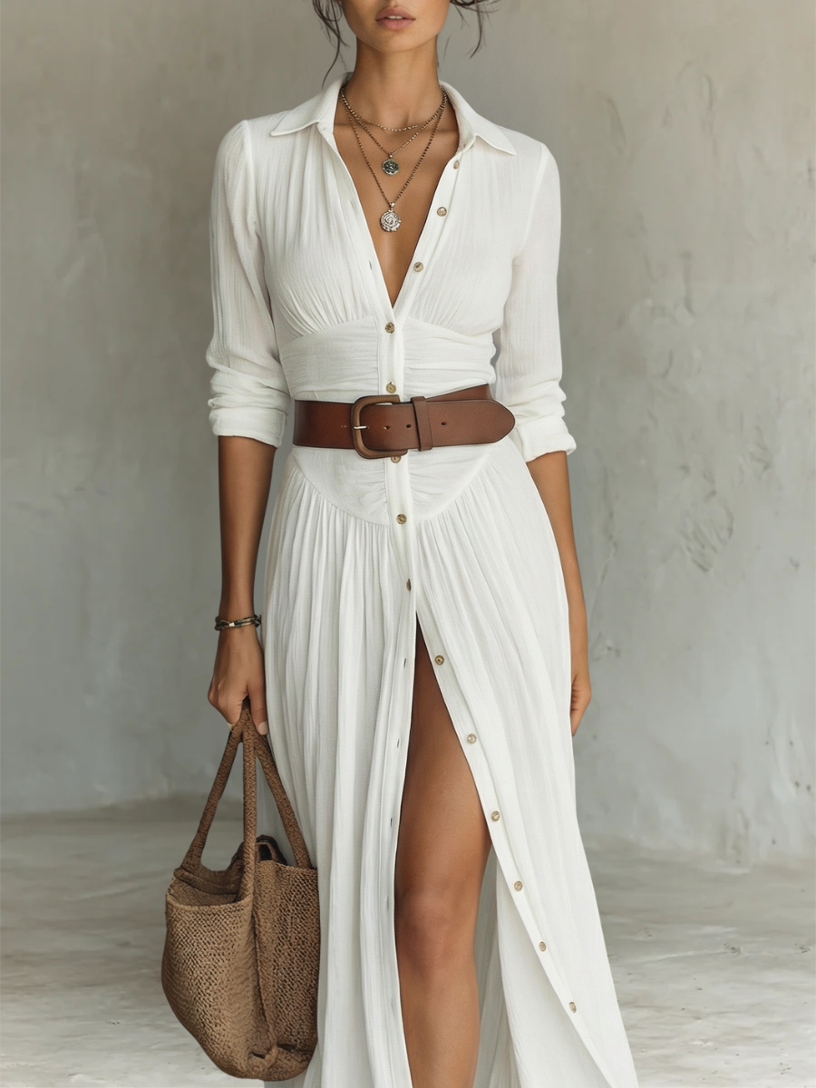 Kiara - Long Sleeve Lapel Collar Maxi Dress — view 7