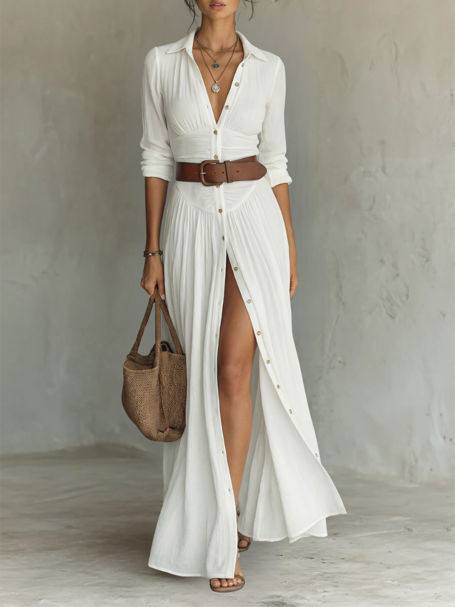 Kiara - Long Sleeve Lapel Collar Maxi Dress — view 5