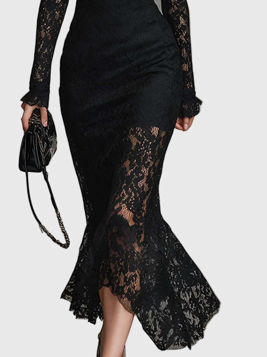 Monica | Elegant Maxi Dress with Flared Lace Skirt — view 5