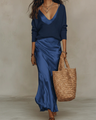 Aria | Satin Midi Set with Coordinating Knit — view 9