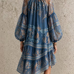 Retro Chiffon Dress with Print and Long Sleeves — view 3