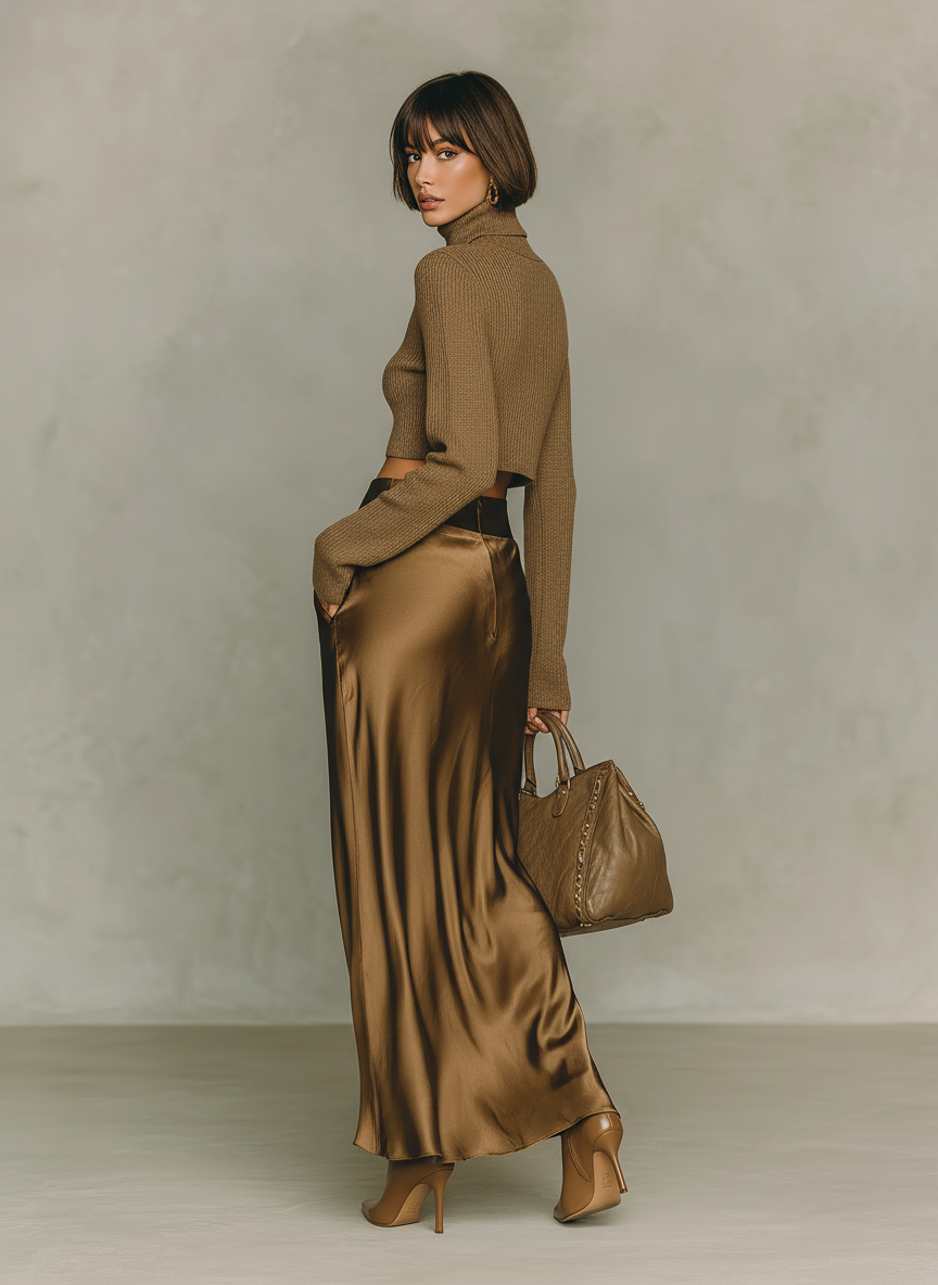 Florence - Golden-brown knit turtleneck top — view 5