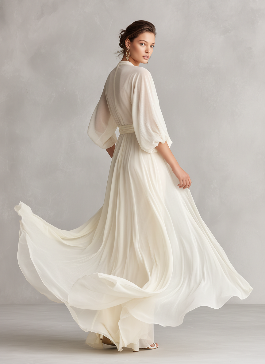Sefa - Ivory Sheer Chiffon Dress — view 5